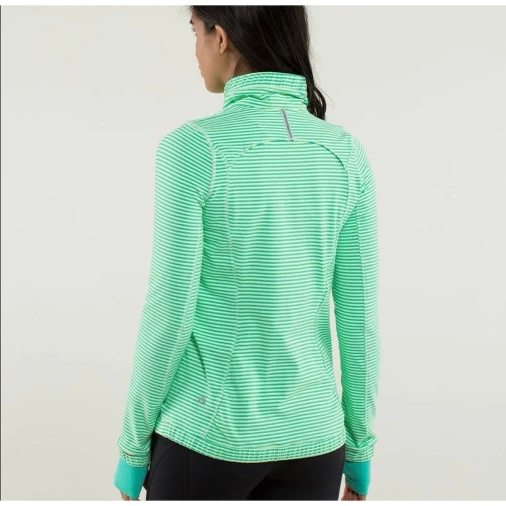 Lululemon Forthright 1/2 zip Bali Breeze Colorway size 6.  Green and teal strips